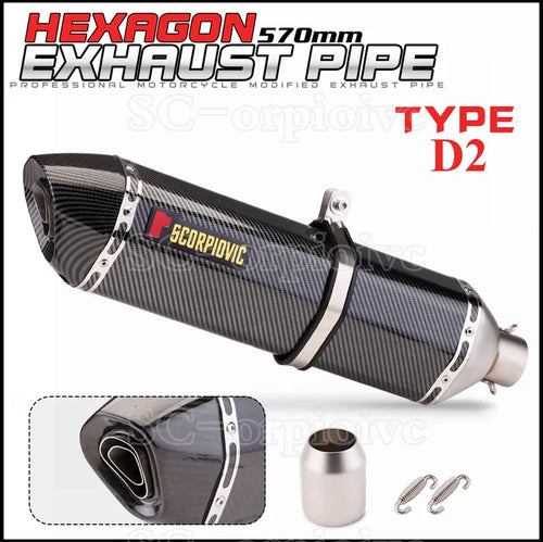 570MM Universal Motorcycle Exhaust Carbon fiber Escape Moto Pipe