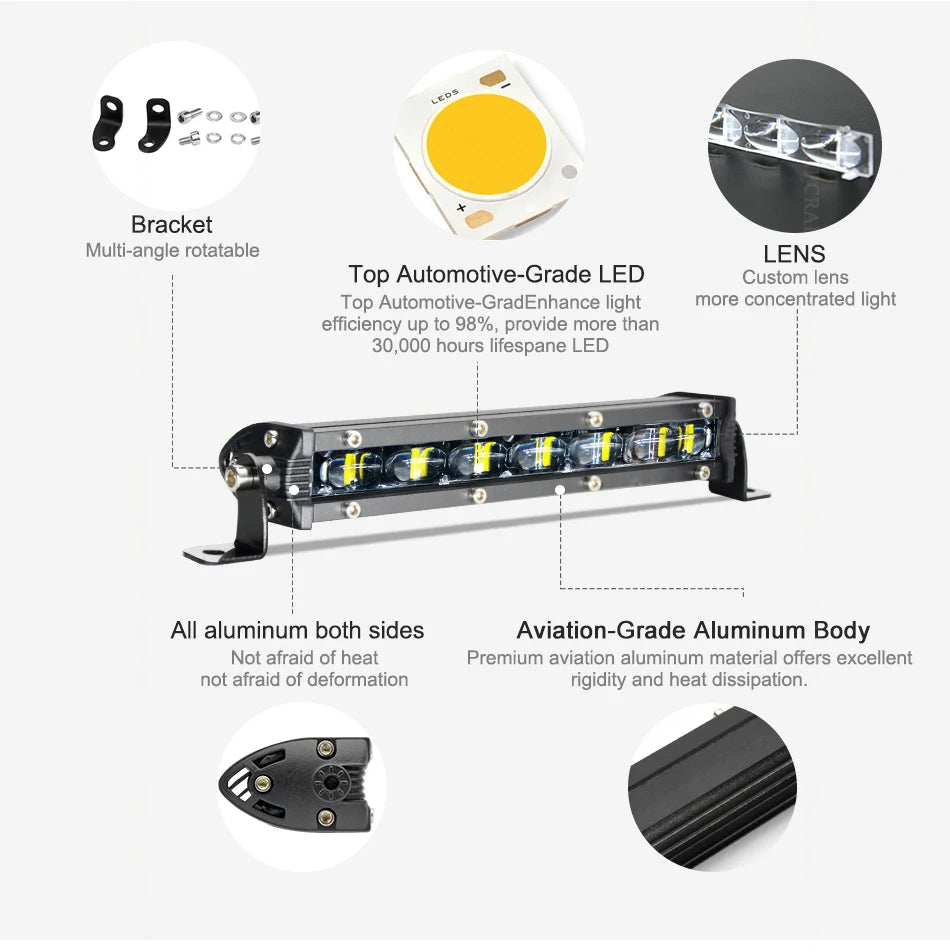 1/2PCS Super Bright LED Work Light Bar 6D Lens 14inch 60W Off Road