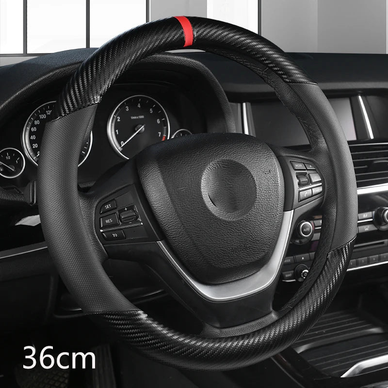 36cm Leather +Carbon Fiber Car Steering Wheel Cover Size S for Honda