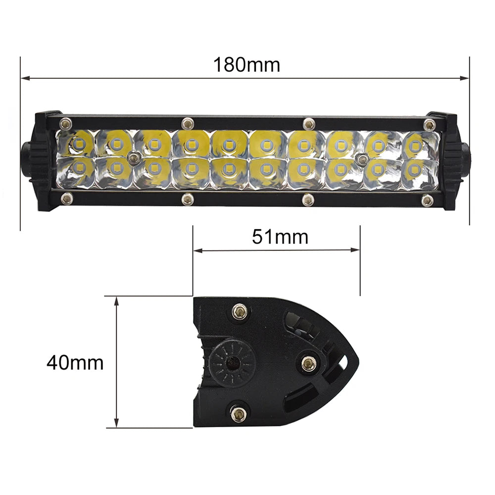 1Pcs ECAHAYAKU 7 inch Dual Row Led Bar Light 60W 6000K Waterproof for