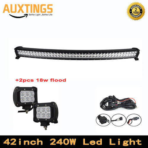 42"inch 240W combo beam curved led light bar + 2pcs 4"18W flood work