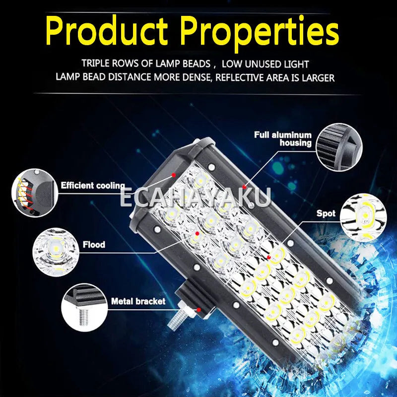 2 Pieces ECAHAYAKU Tri-row 4inch Led Bar Work Light 27W 6000K Spot