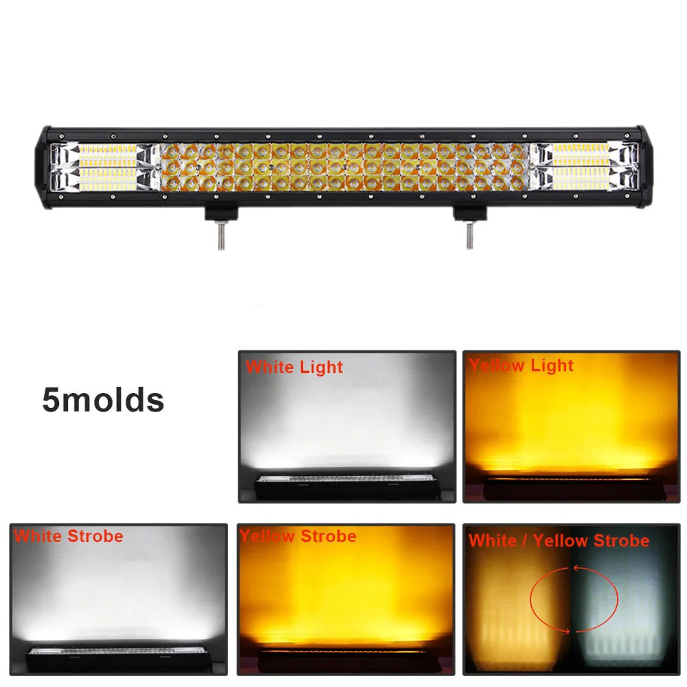 23Inch 324W White & Amber Strobe Flash Tri-Row LED Light Bar Combo 7D