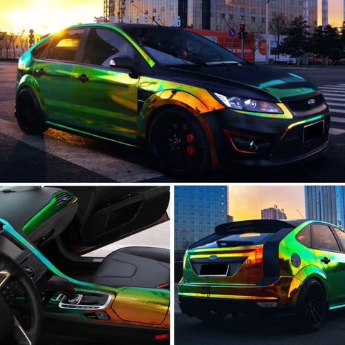 1.35x18m Holographic Rainbow Chrome Green Glossy Film Vinyl Car Wrap