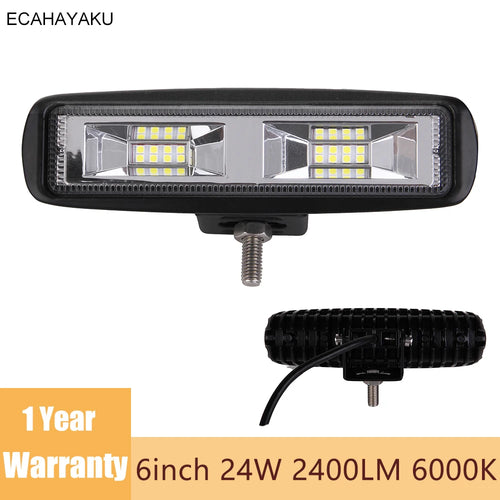 2pcs Slim 6inch LED Work Light Bar 16-LED 24W 6000K Flood Beam for