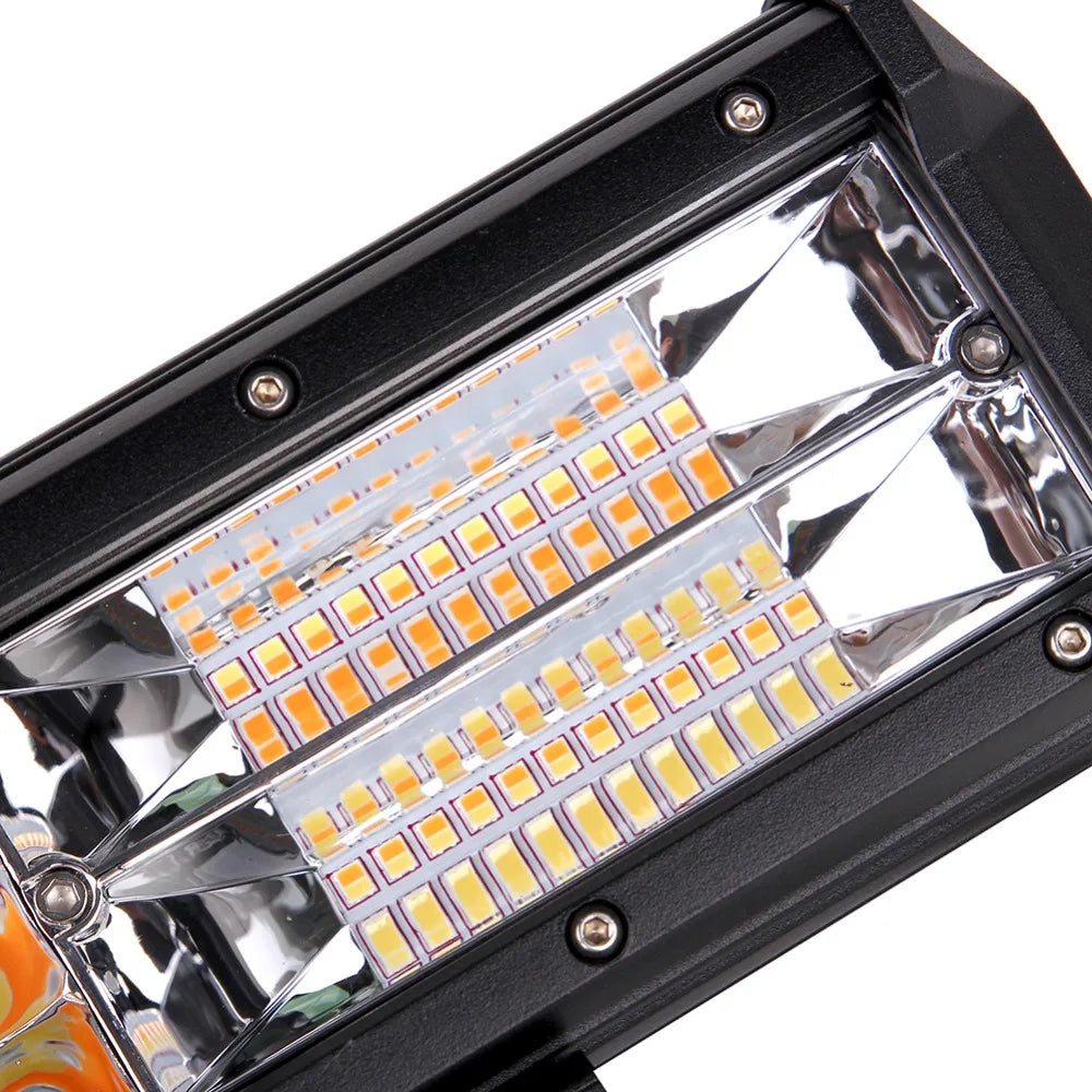 23Inch 324W White & Amber Strobe Flash Tri-Row LED Light Bar Combo 7D