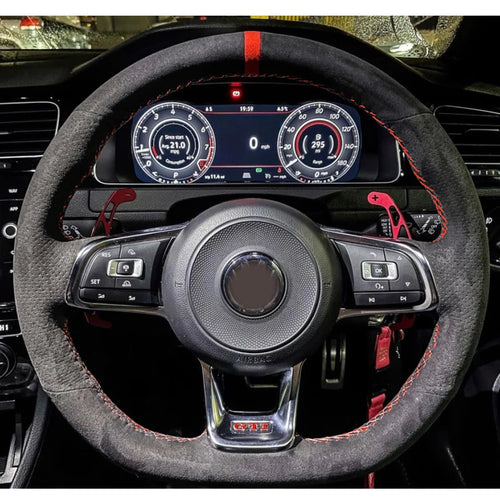 WCaRFun Customize Black Suede Car Steering Wheel Cover for Volkswagen