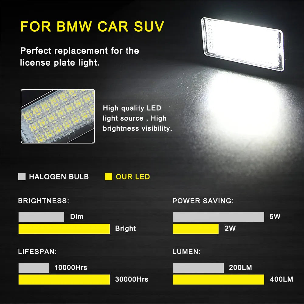 2Pcs LED Number License Plate Light Lamp for For BMW E90 E92 E39 E60