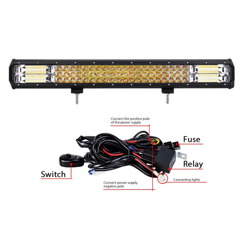 23Inch 324W White & Amber Strobe Flash Tri-Row LED Light Bar Combo 7D