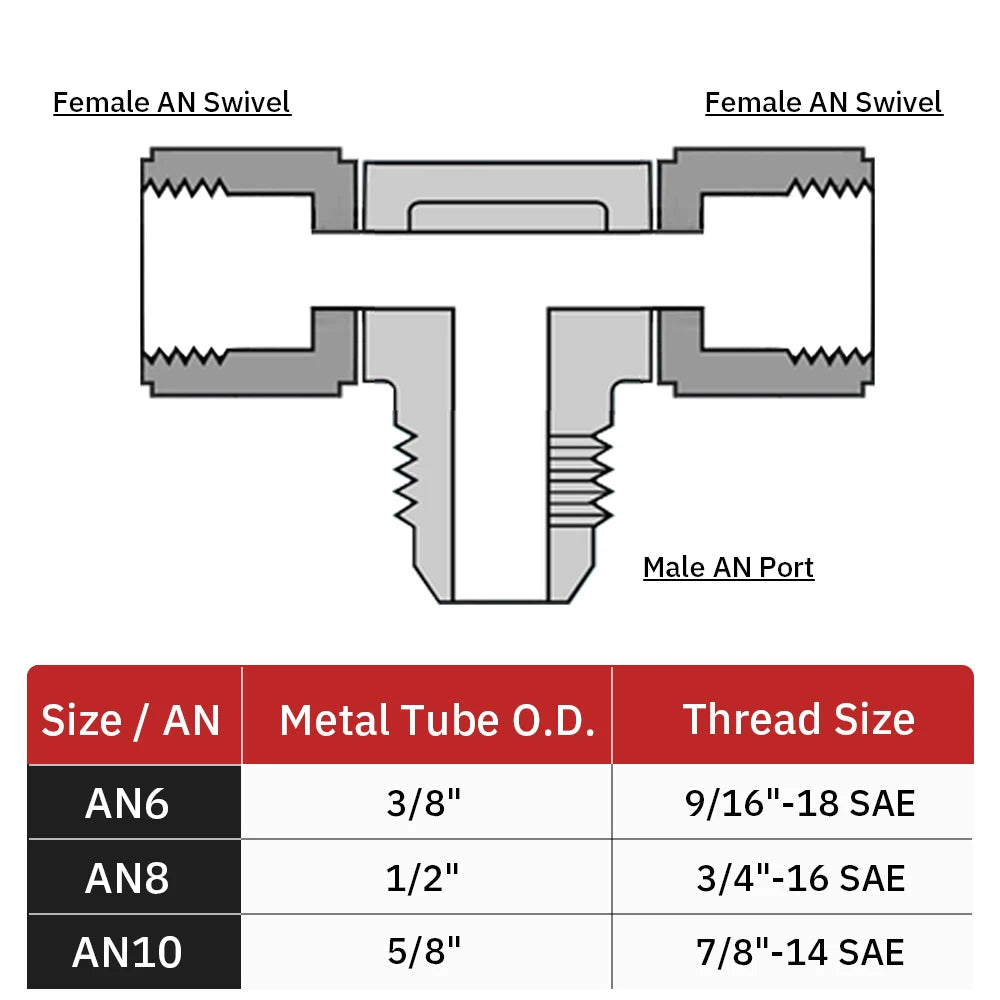 1 Pieces Aluminum Flare Tee Fitting AN6 AN8 AN10 Female Male Tee On