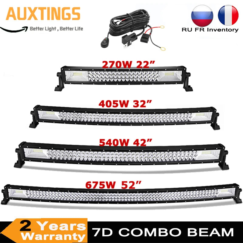 22 32 42 52 Inch 270W 405W 7d Off Road Led Light Bar Curved LED