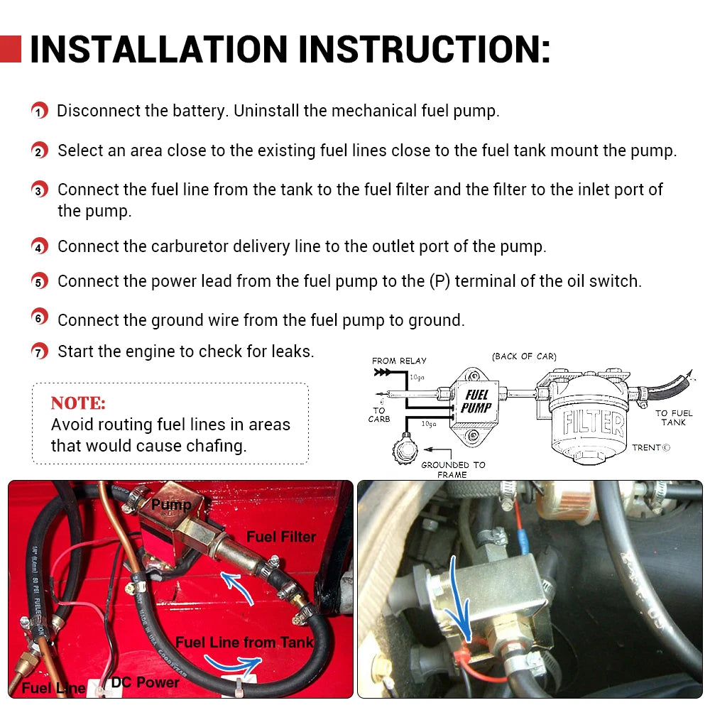 Universal 12V Electronic Inline Fuel Pump 4-7PSI High Pressure 90LPH