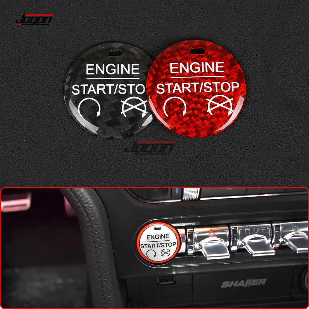 Red/Black Carbon Fiber Car Engine Start Stop Button Sticker For Ford