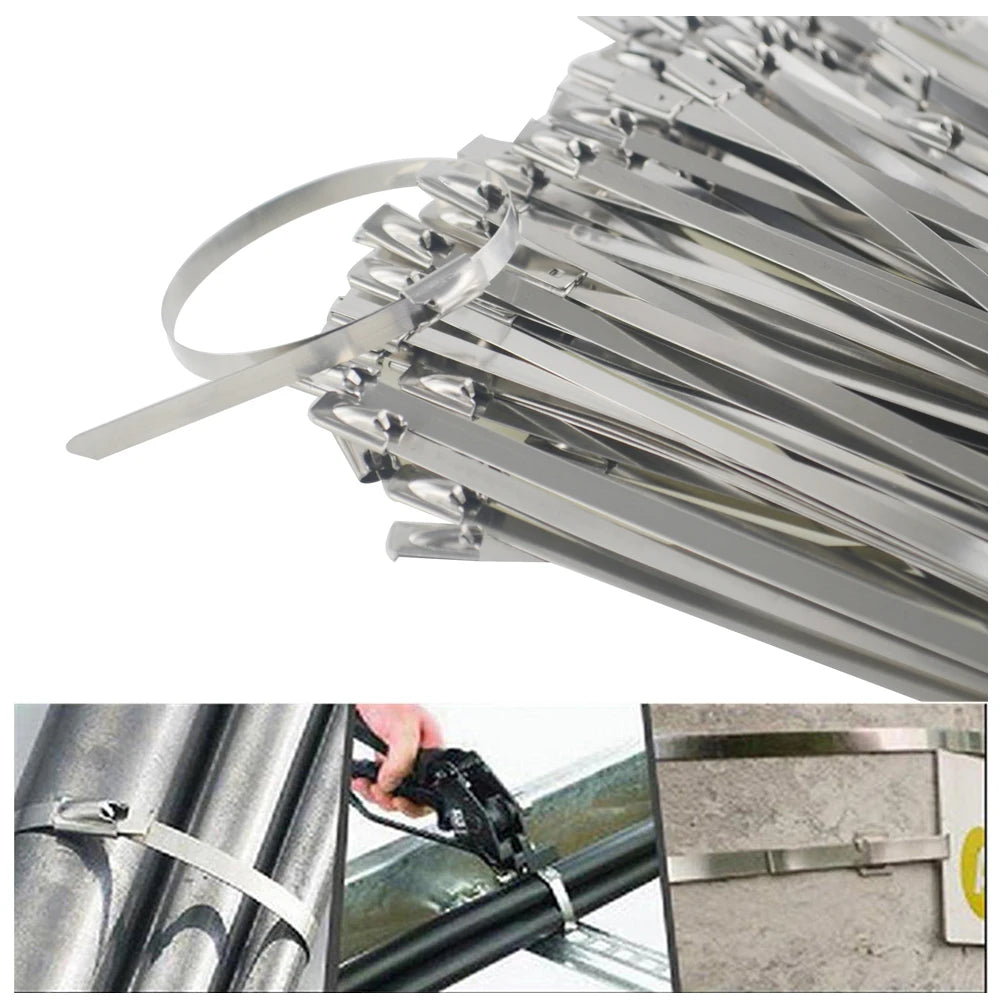 100pcs 12"x200mm/300mm Stainless Steel Cable Ties, Locking Metal