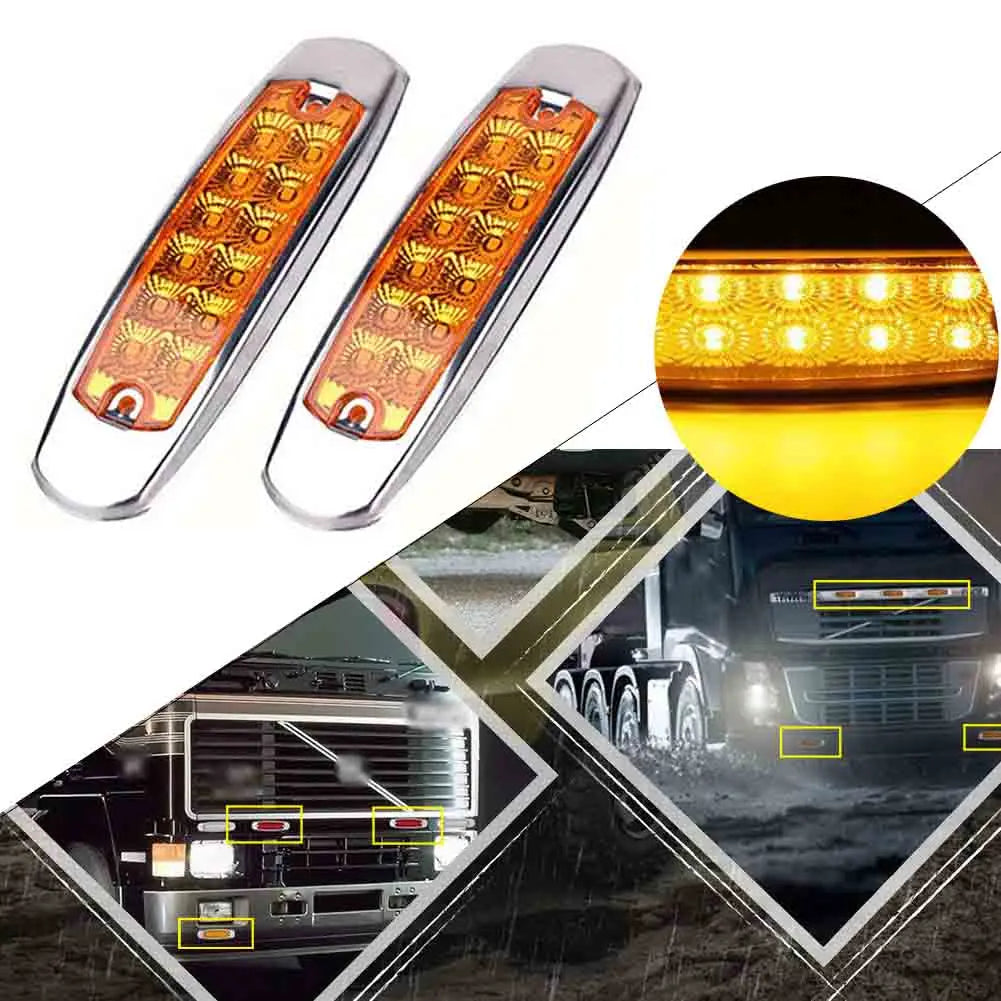 2Pcs Side Marker Lamp Amber Clearance Light Fish Shape Trailer 12LED