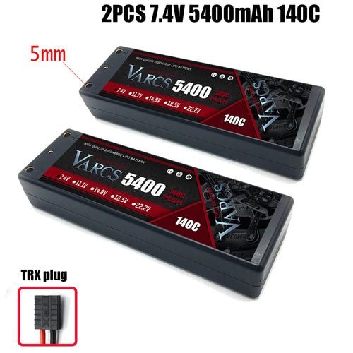 2PCS VARCS  Lipo Batteries 2S 7.4V 5400mAh 140C/280C 5MM HardCase for