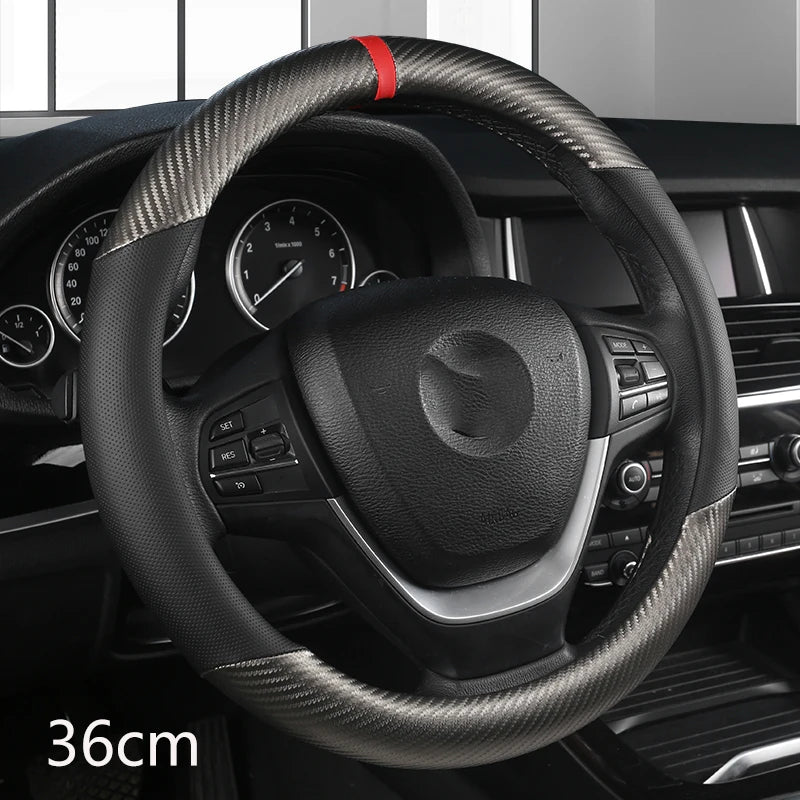 36cm Leather +Carbon Fiber Car Steering Wheel Cover Size S for Honda