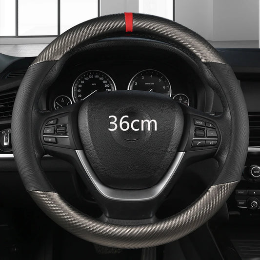 36cm Leather +Carbon Fiber Car Steering Wheel Cover Size S for Honda