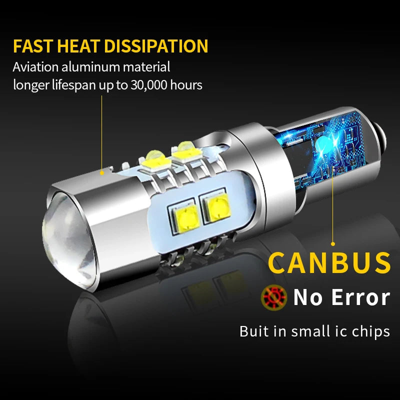 2Pc CANbus Error Free White Bay9s H21W 64136 LED Bulbs for Volkswagen