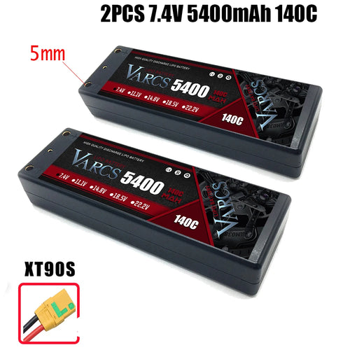 2PCS VARCS  Lipo Batteries 2S 7.4V 5400mAh 140C/280C 5MM HardCase for