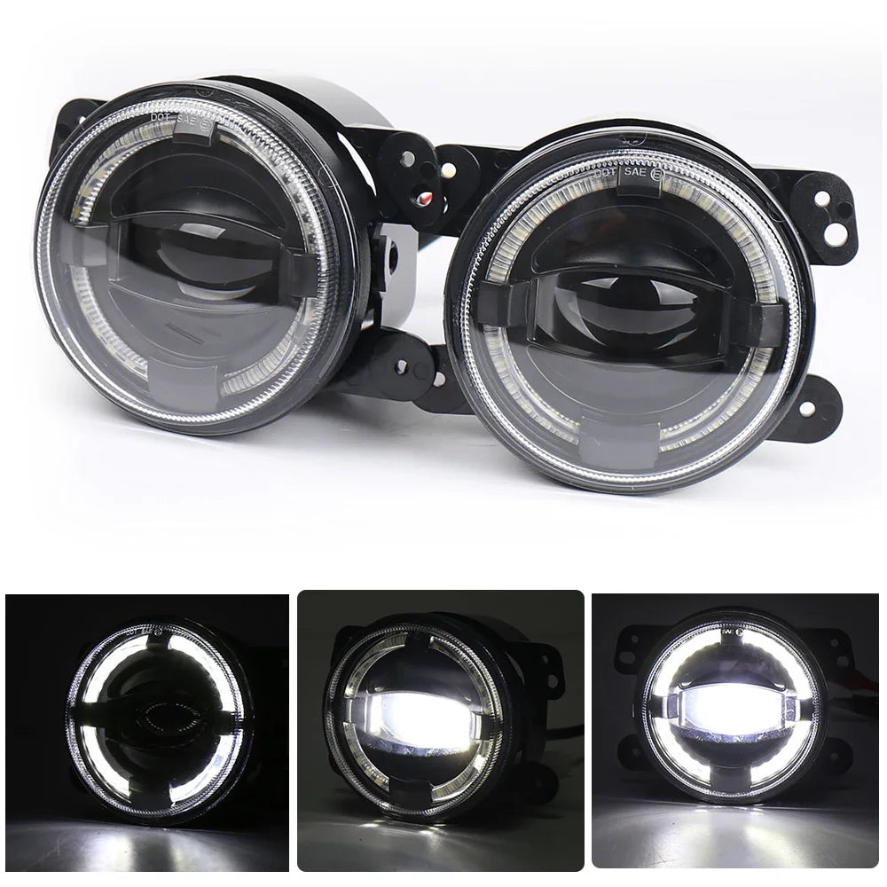 4Inch 30W Round LED Fog Lights White amber Halo Ring DRL For Jeep