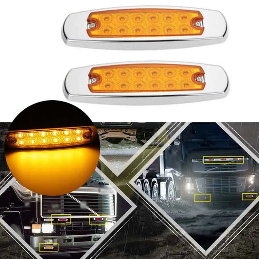 2Pcs Side Marker Lamp Amber Clearance Light Fish Shape Trailer 12LED