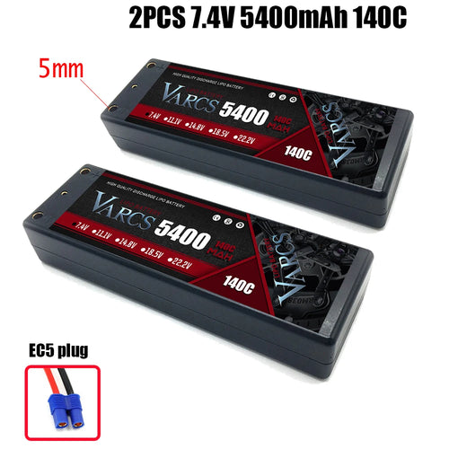 2PCS VARCS  Lipo Batteries 2S 7.4V 5400mAh 140C/280C 5MM HardCase for