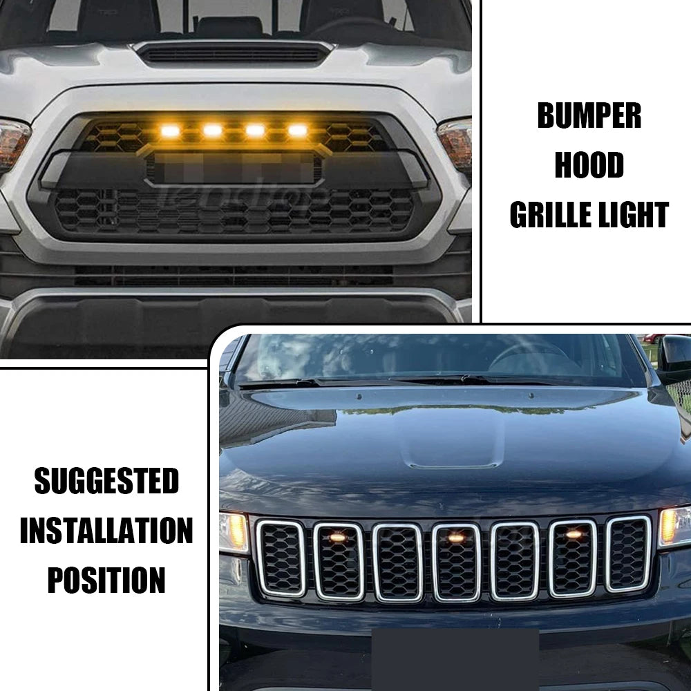 12 SMD White Amber Car Light LED Front Grille Running Lights For