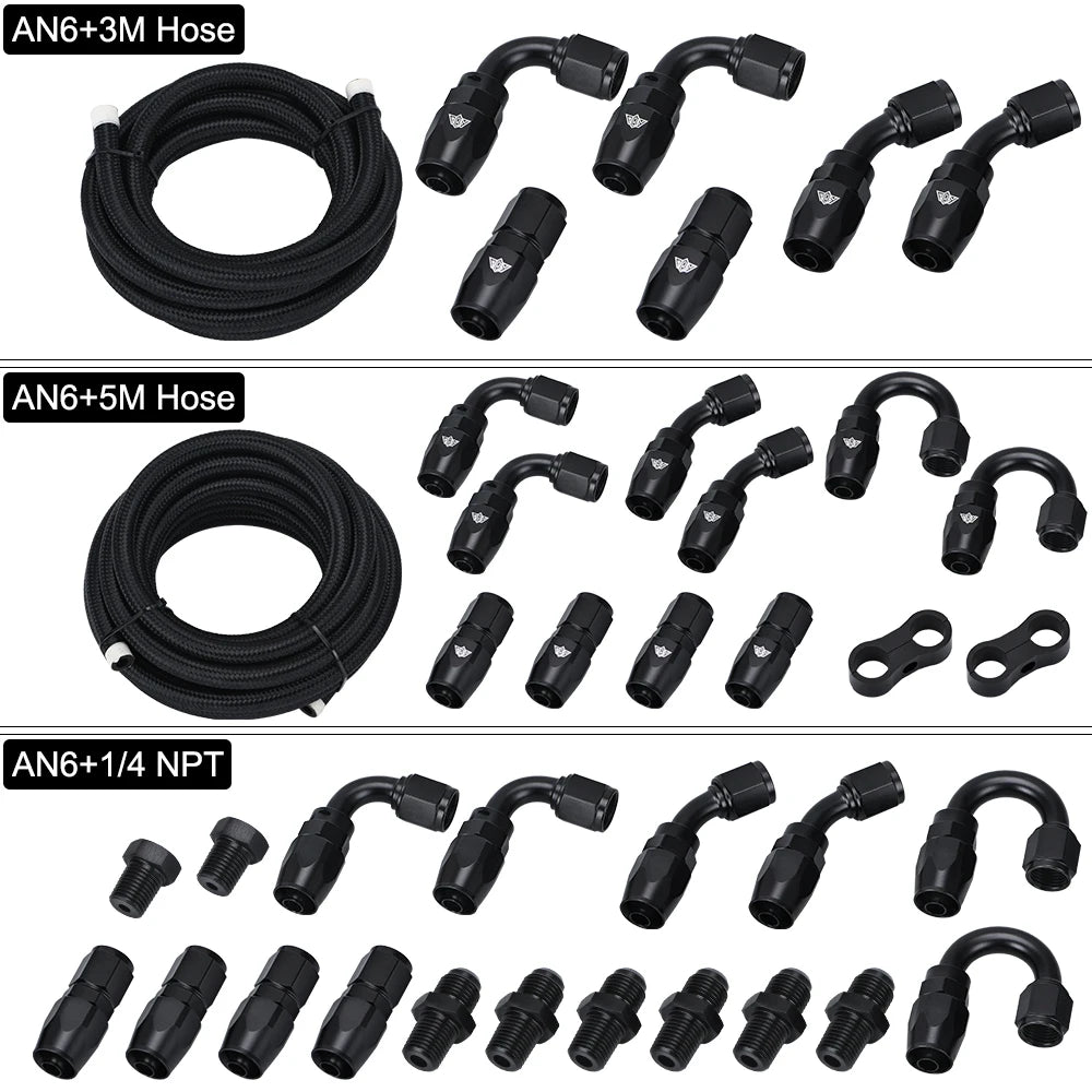 6AN AN6 Oil Fuel Fittings Hose End 0+45+90+180 Degree Oil Adaptor Kit