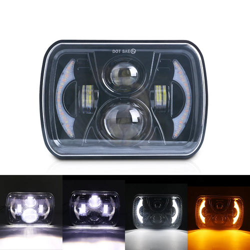 2PCS 5X7 7X6 LED Car Headlight Square DRL Turn Signal Hi/Lo Beam Halo