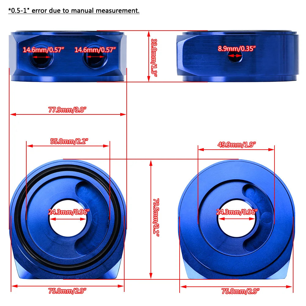 WLR RACING - Universal Aluminum AN10 Sandwich Oil Adapter Filter