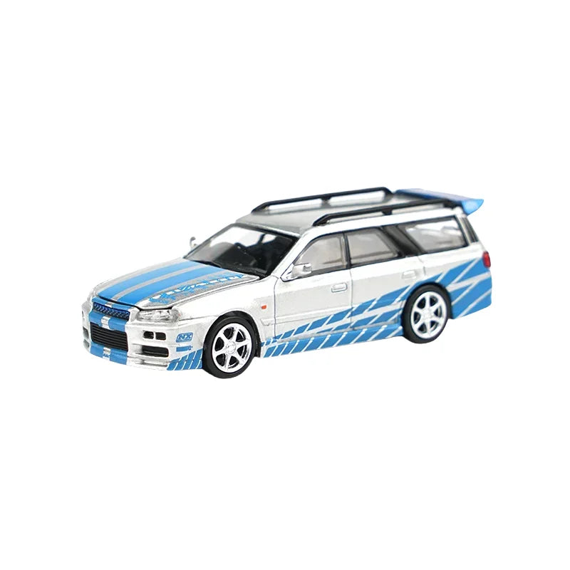 XCARTOYS POPRACE 1/64 Microalloy model Silver Stagea R34 Blue pattern