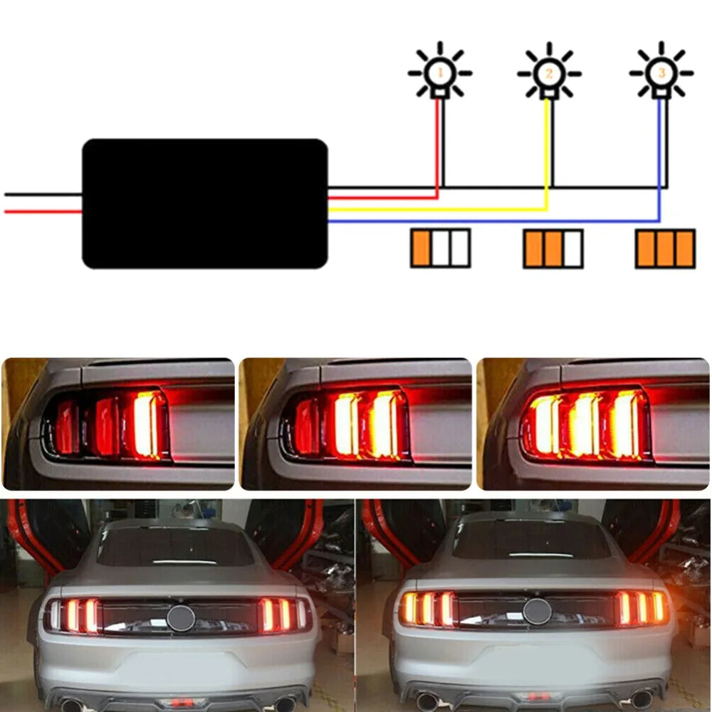 3-Step Sequential Dynamic Chase Flash Module Boxes Mustang Front Rear