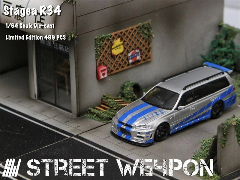 Street Weapon 1:64  STAGEA R34 Silver speed /White HKS limited499