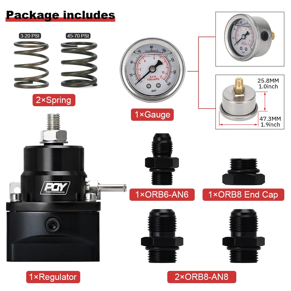 Universal Aluminum Fuel Pressure Regulator AN8 Feed & AN6 Return Line