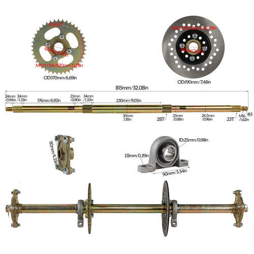 810mm kart  Rear Axle Kits / 5'' Tyre / Steering Wheel /Hub for Go