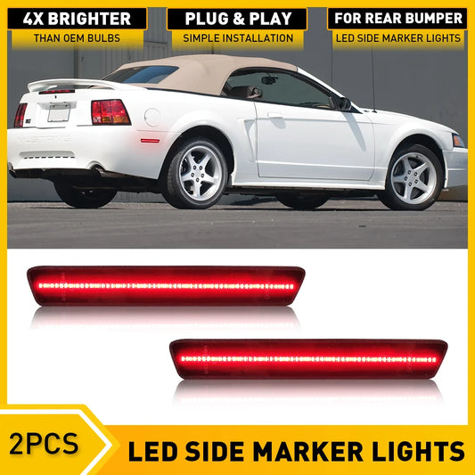 2Pcs Red Warning Strobe Smoked LED Side Marker Light For Ford Mustang