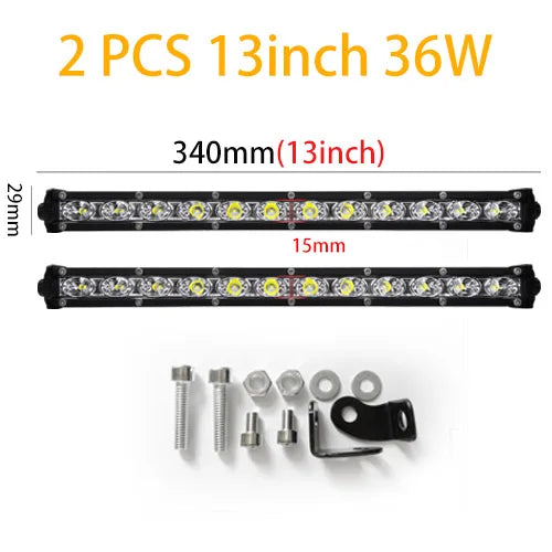 7'' 13'' inch Slim LED Light Bar Single Row 18W 36W 12V Daytime