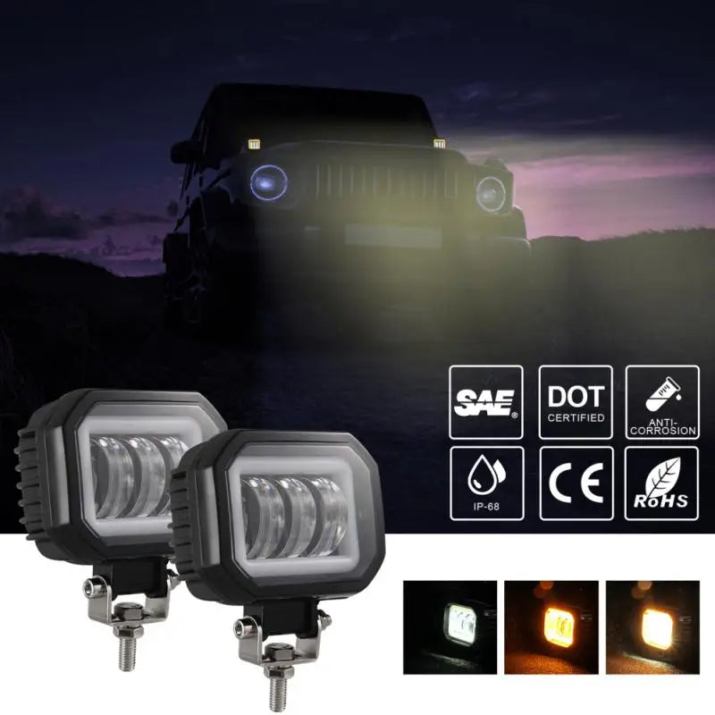 3.5Inch Square 30W LED Work Light Bar Spot Pods Driving Fog Off Road