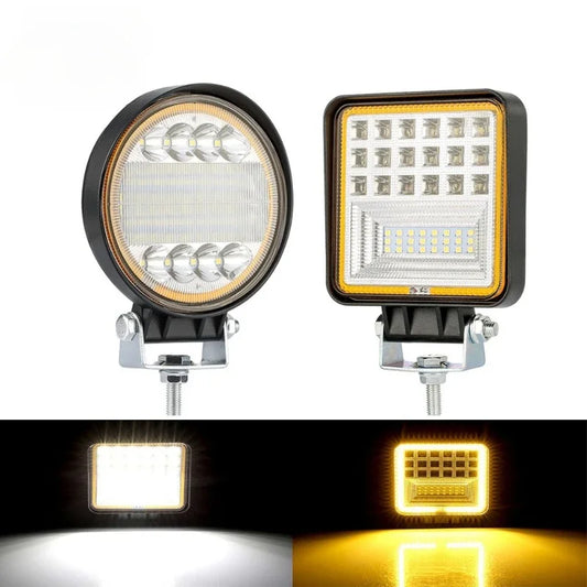 White Plus Yellow Square Round LED Light with Aperture Off-road