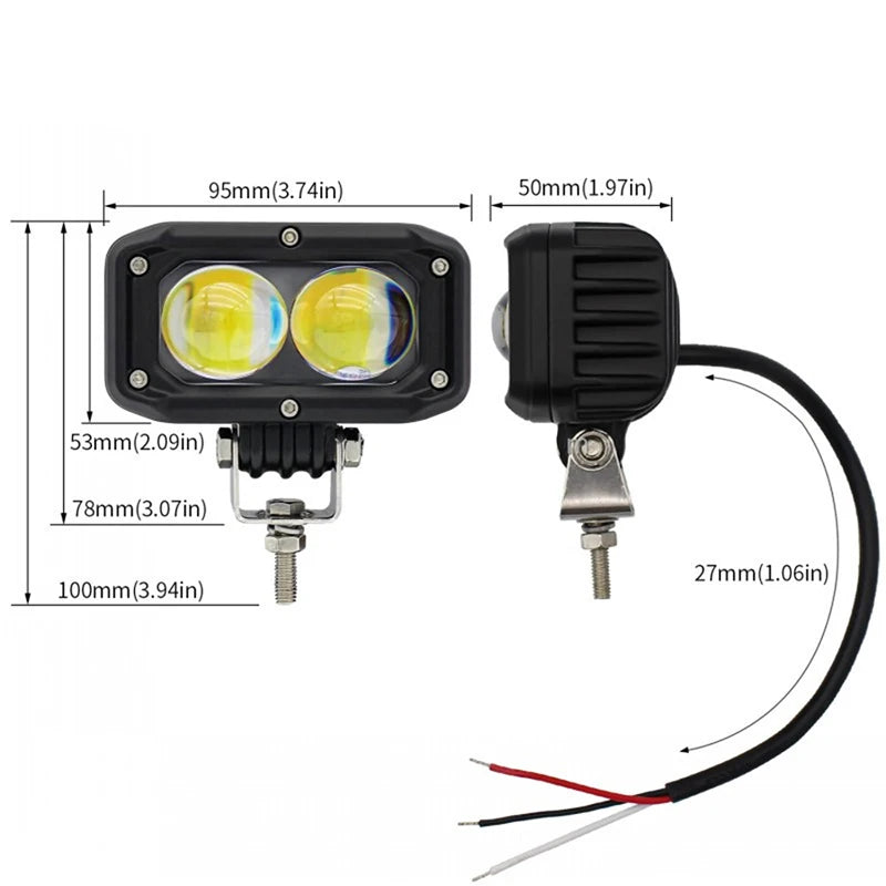 3.8 Inch Lens Car Led Work Light 2led Square Headlight Spotlight