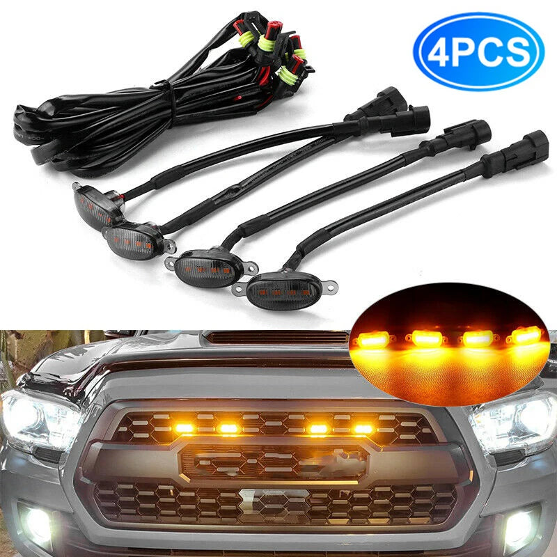 4x Smoked Lens Amber Car Light LED Front Grille Running Lights with