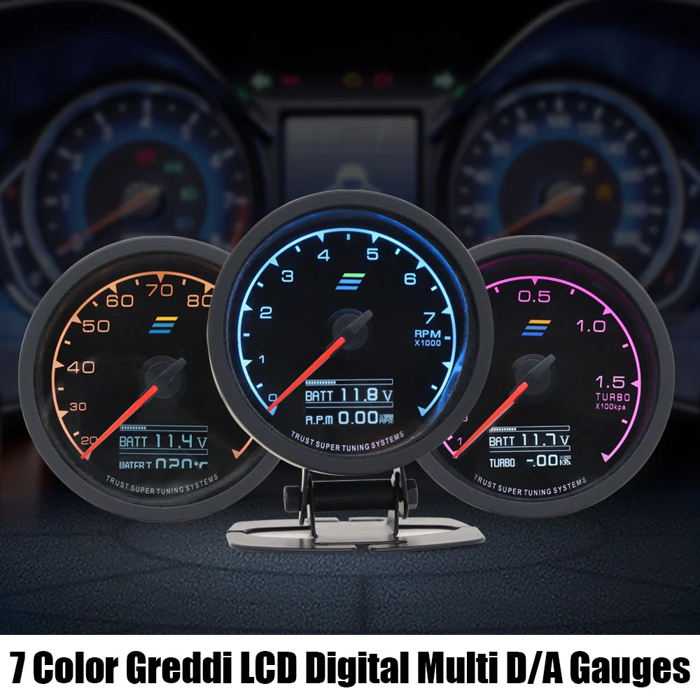 2.5 Inch 7 Color Turbo Boost Gauge Car Multi LCD Digital Display