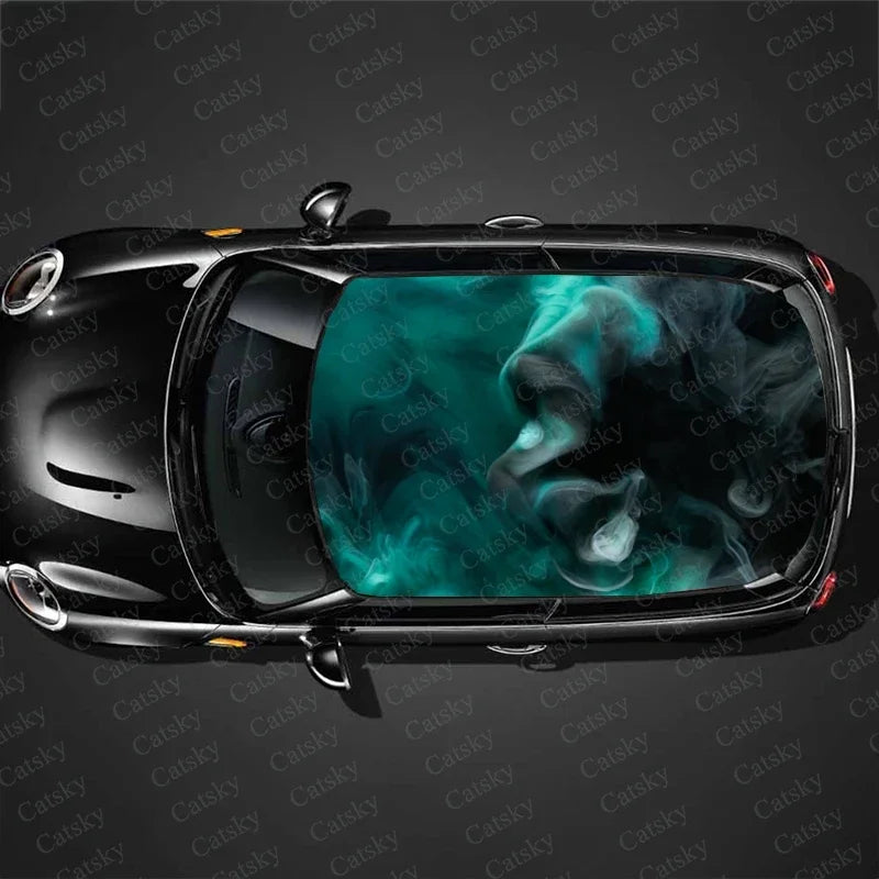 Abstract Green Smoke Car Roof Sticker Wrap Racing SUV Accessories