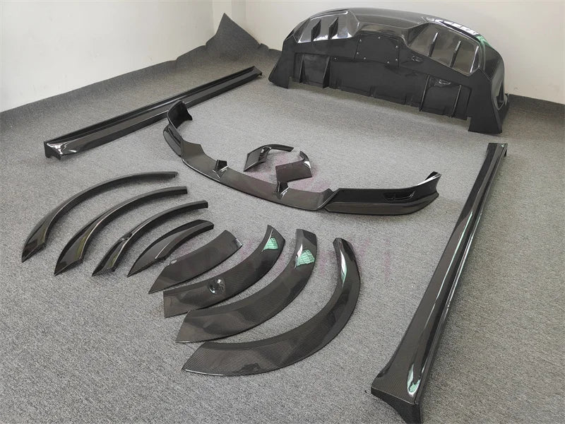 RZ style 3K carbon fiber front lip side skirt and rear diffuser wheel