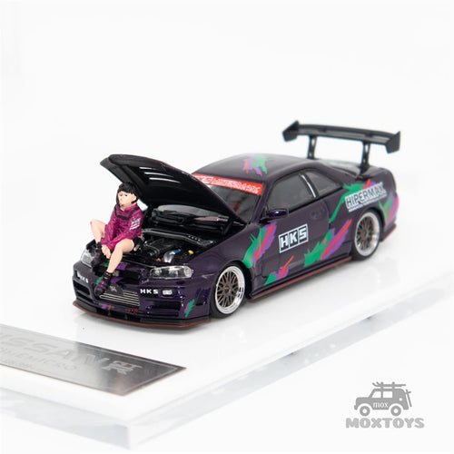 TimeMicro1:64 Nissan Gtr34 Open cover HKS White / Black / Purple