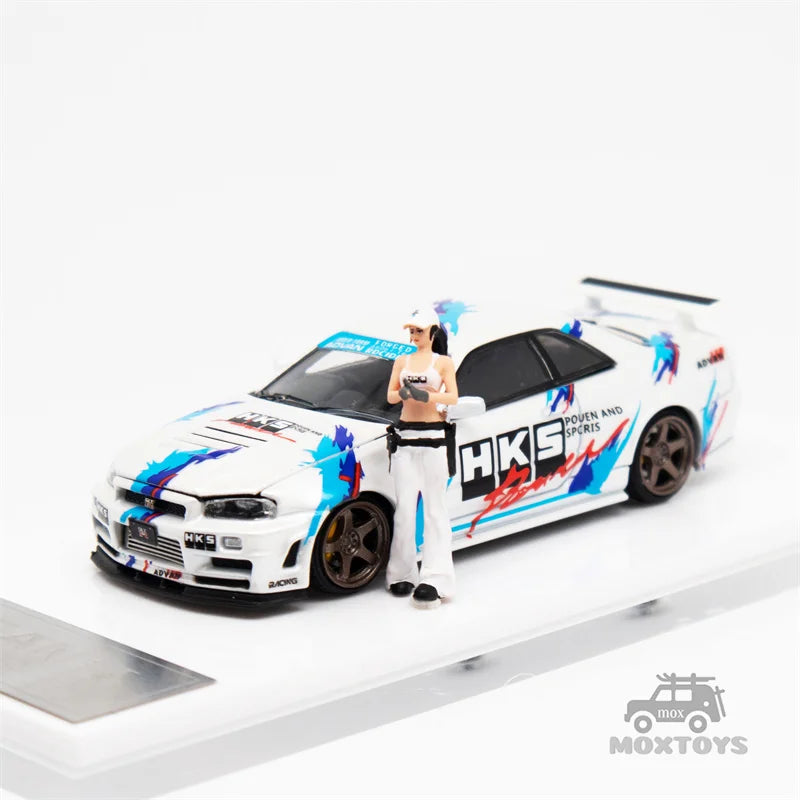 TimeMicro1:64 Nissan Gtr34 Open cover HKS White / Black / Purple