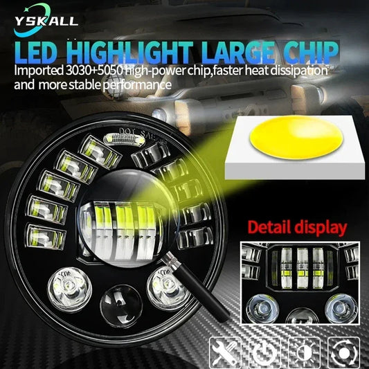 1PC 7 Inch Car LED  Round Universal Headlight Angel Eye LED Off Road