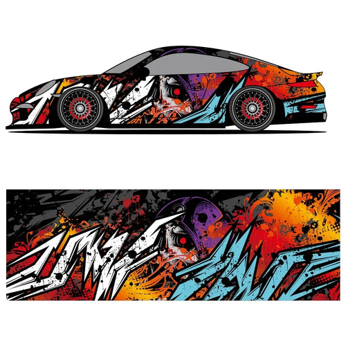 Sugar Skull Art Racing Car Graphic Decal Full Body Racing Vinyl Wrap