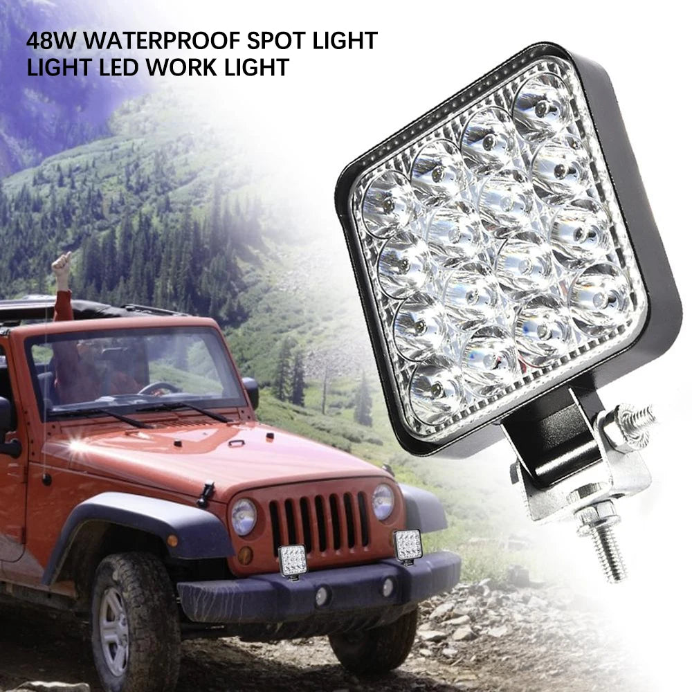 12V Waterproof Led Work Light Bar Square Spotlight 48W Work Light